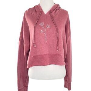 American Eagle Embroidered Cropped Pink Sweatshirt Hoodie